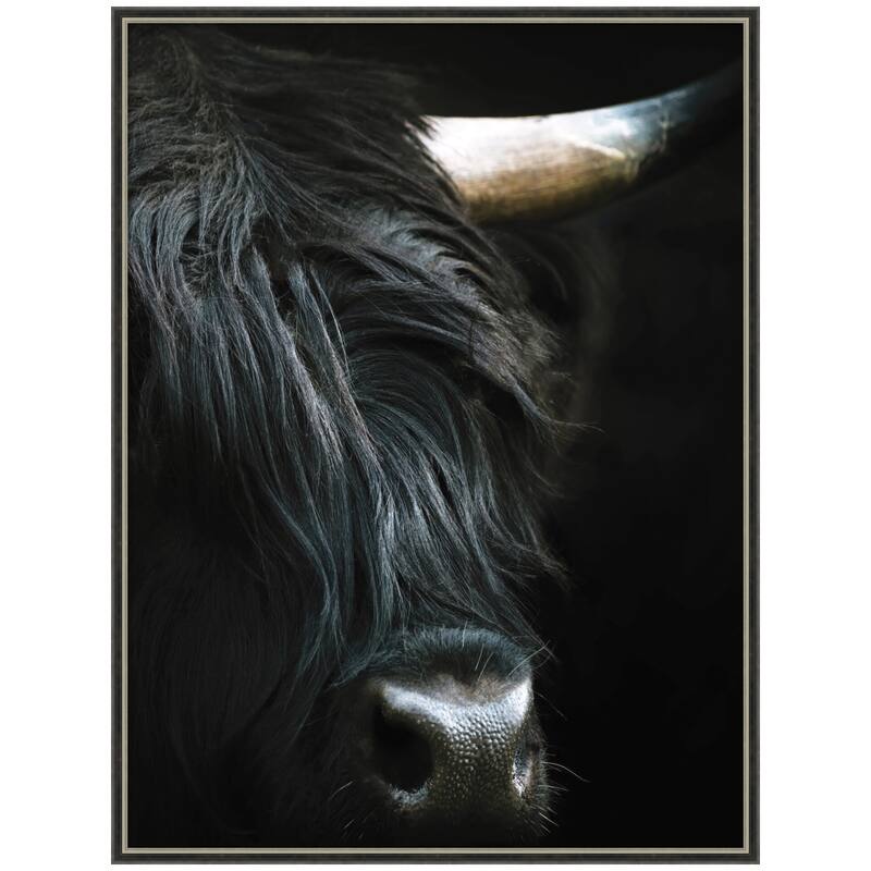 Kate and Laurel Minimalist Black Highland Cow Close by Michael Schauer Framed Wall Art Print - 31 x 41 - Black