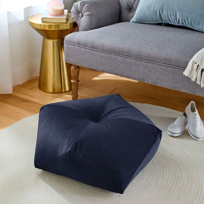 Sorra Home Solid Velvet Indoor Geometric Pouf - Navy 25 in W x 12 in H x 25 in D