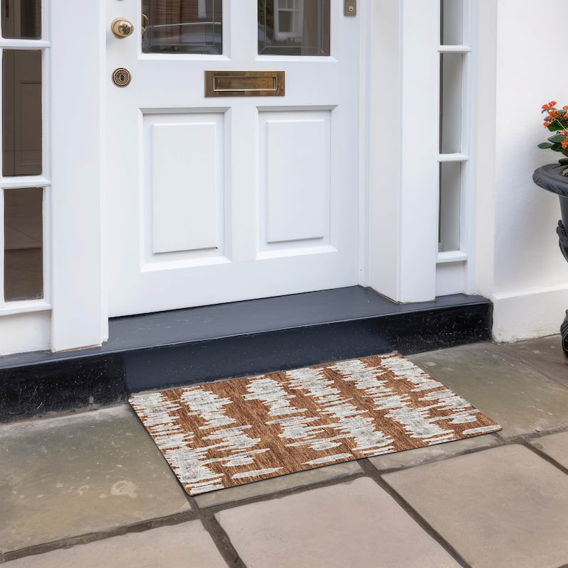 Machine Washable Indoor/ Outdoor Chantille Abstract Contemporary Rug - Paprika - 1'8" x 2'6"