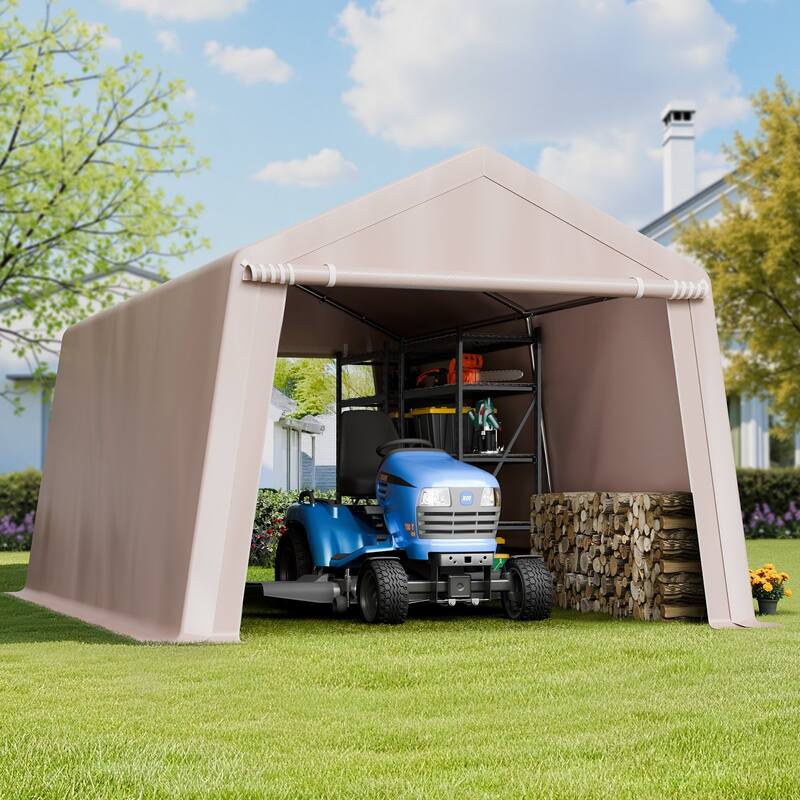 10x15 ft Heavy-Duty Outdoor Storage Shed PE Double-Coated Canopy Tent with Galvanized Steel Frame