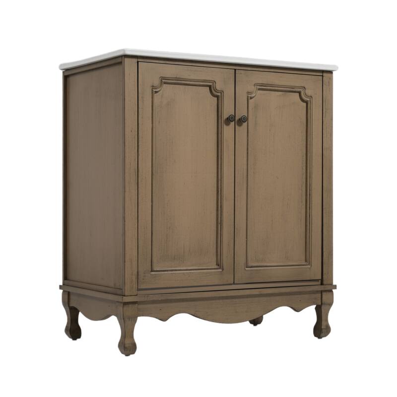 60" Double Sinks Bathroom Vanity Set, Vintage Bathroom Cabinet with Two Separate Ceramic Sink and Antique Knobs