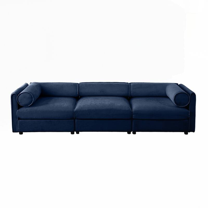 Cylindrical Backrest and Armrests Chenille Sofa with Storage Seat
