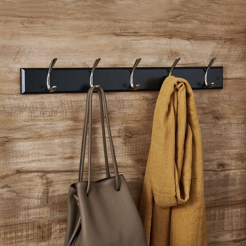 Melannco Wall Mounted Coat Rack with 5 Metal Hooks