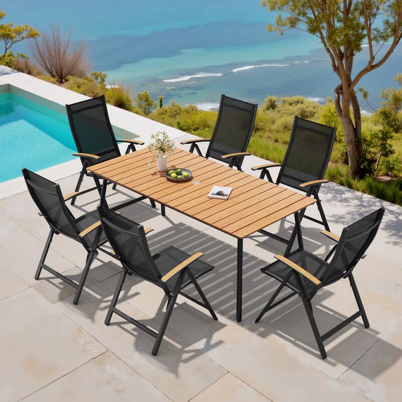 7PC VredHom Outdoor Patio Dining Set Folding Chairs and Dining Table - Set of 7