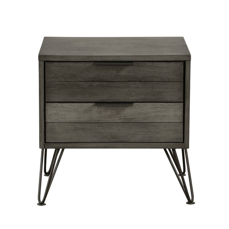 Contemporary Three-Tone Nightstand Perched atop Metal Legs Acacia Veneer Modern Bedroom Furniture