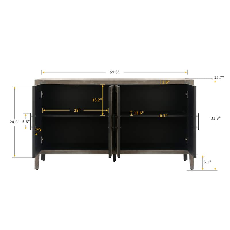 4 Door Wooden Twill Sideboard American Country Vintage Cabinet