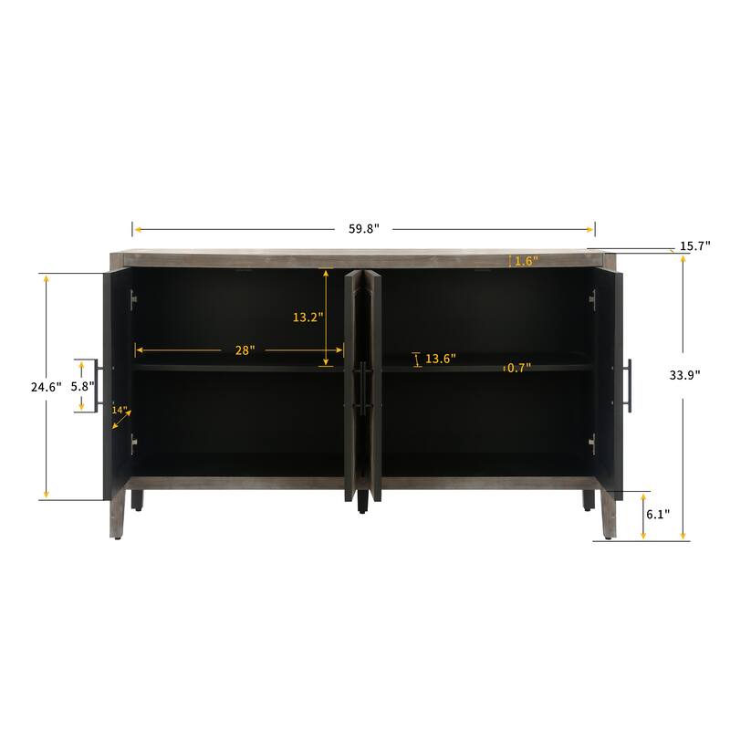60" 4 Doors Wooden Twill Sideboard
