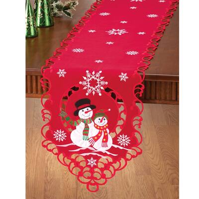 Embroidered Festive Mr. & Mrs. Snowman Table Linens