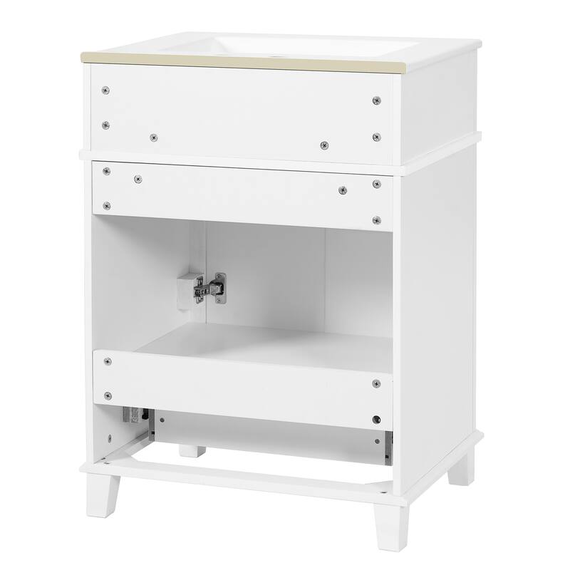 24" Bathroom Vanity with Ceramic Sink,Solid Wood Frame Bathroom Storage Cabinet with Soft Closing Doors,Retro Style