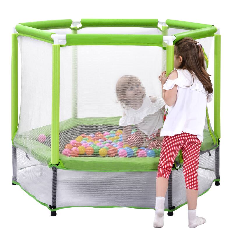 55" Toddlers Trampoline with Safety Enclosure Net and Balls, Indoor Outdoor Mini Trampoline for Kids