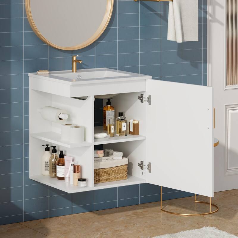 20'' Wall Mounted Bathroom Vanity with White Integrated Ceramic Sink - 20.3'' x 18.5'' x 24.1''