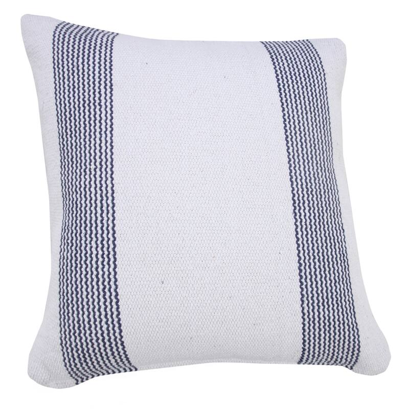 Handwoven Geometric Striped Cotton Throw Pillow Cover - 20" - Blue and White