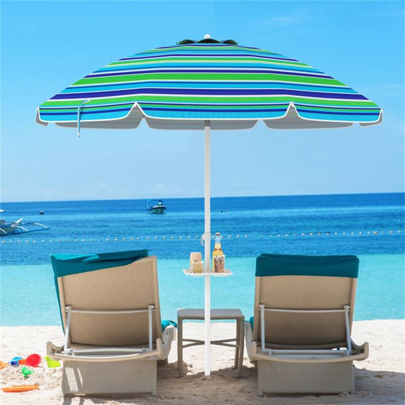 Large 7.2 ft Beach Umbrella with Adjustable Tilt and Sun Protection and Sturdy 8-Rib Frame - 7.2'Dia x 7.2'H