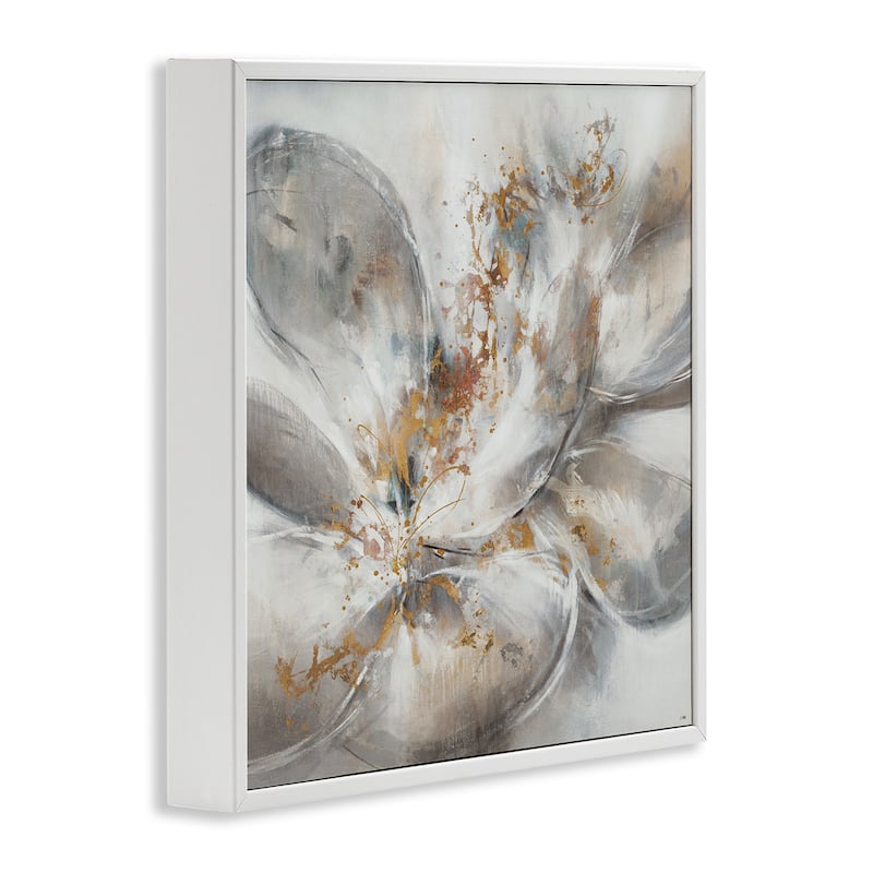 Stupell Abstract Flower Bloom Grey Gold Painting, 12x12, Framed Wall Art, Design by Third and Wall