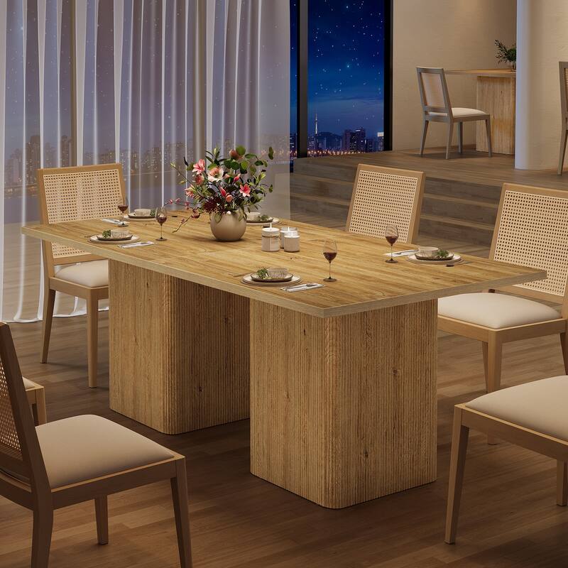 Small Square Kitchen Table for 4, 39-Inch Farmhouse Fluted Dining Table with Sturdy Base