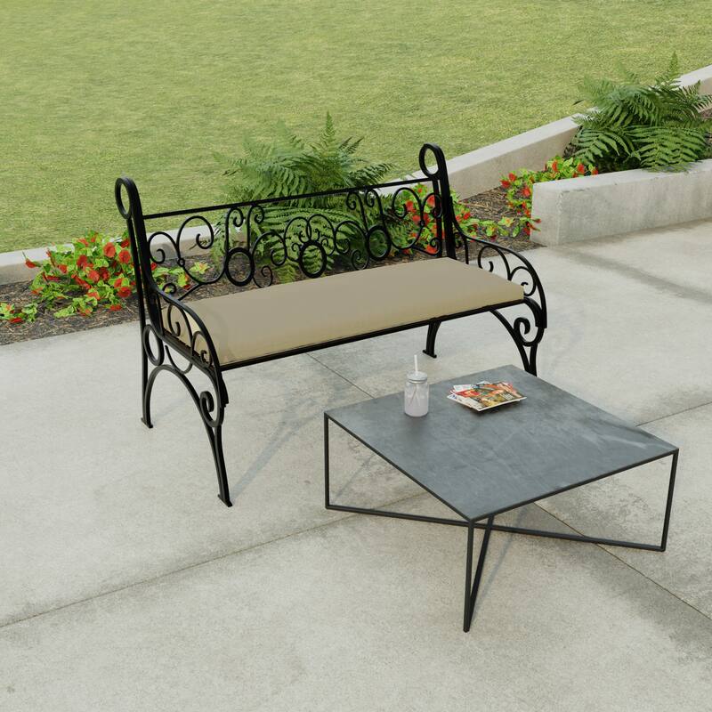 48" x 18" Beige Solid Outdoor Bench Cushion with Ties - 18'' L x 48'' W x 3.5'' H - Antique Beige
