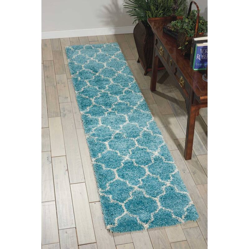 Nourison Amore Shag Area Rug - Aqua - 2'2" x 10' Runner - Runner/Rectangle