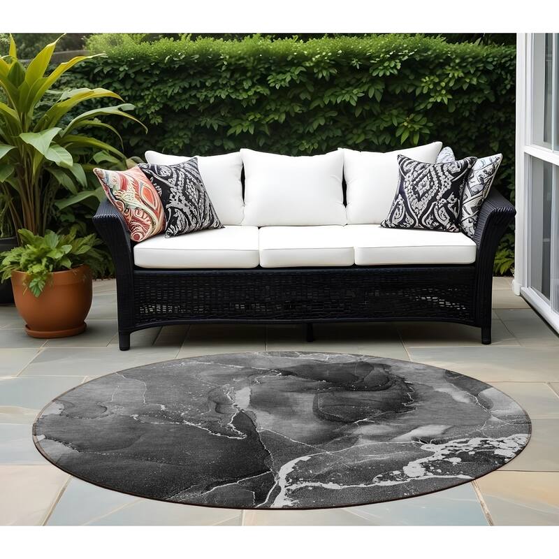 Baro Unique Abstract Weather Resistant Sleek Contemporary Outdoor Rug - 8' Round - Multi