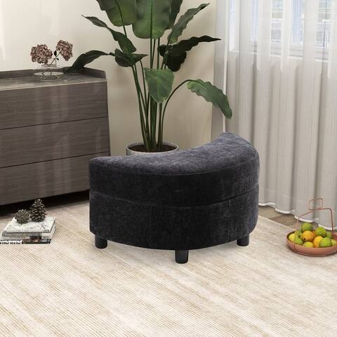 Modern Chenille Upholstered Half Crescent Moon Storage Bench