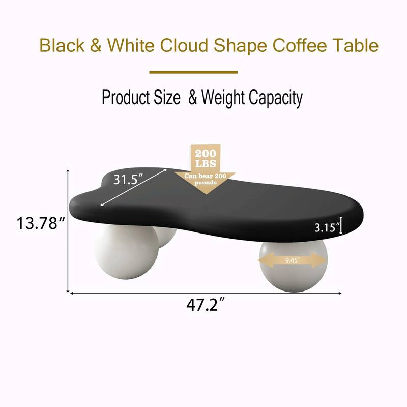47-Inch Cloud-Shaped Coffee Table with 3 Ball Legs for Living Room
