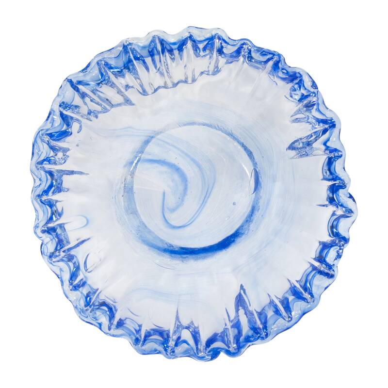 Decorative Round Glass Obmre Bowl - Home Decor - 14", Blue & Clear