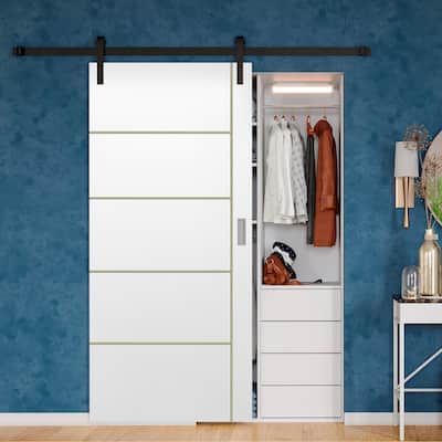 Valusso Design Painted Solid Core Barn Door Orlando White Gold Lines