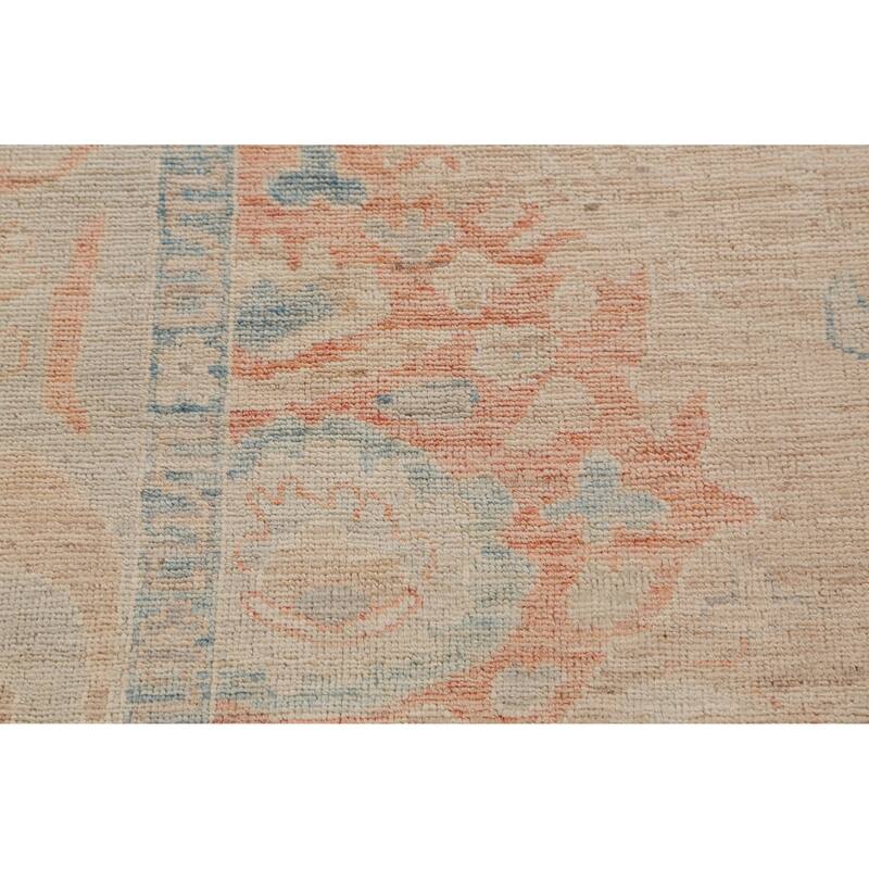 Hand Knotted Oriental 100% Wool Carpet Transitional All-Over Peach Oushak Area Rug - 9' 0'' X 6' 3''