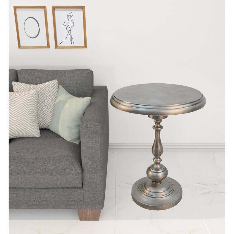 HomeRoots 24" Antique Nickle Metal Round End Table - 18.5