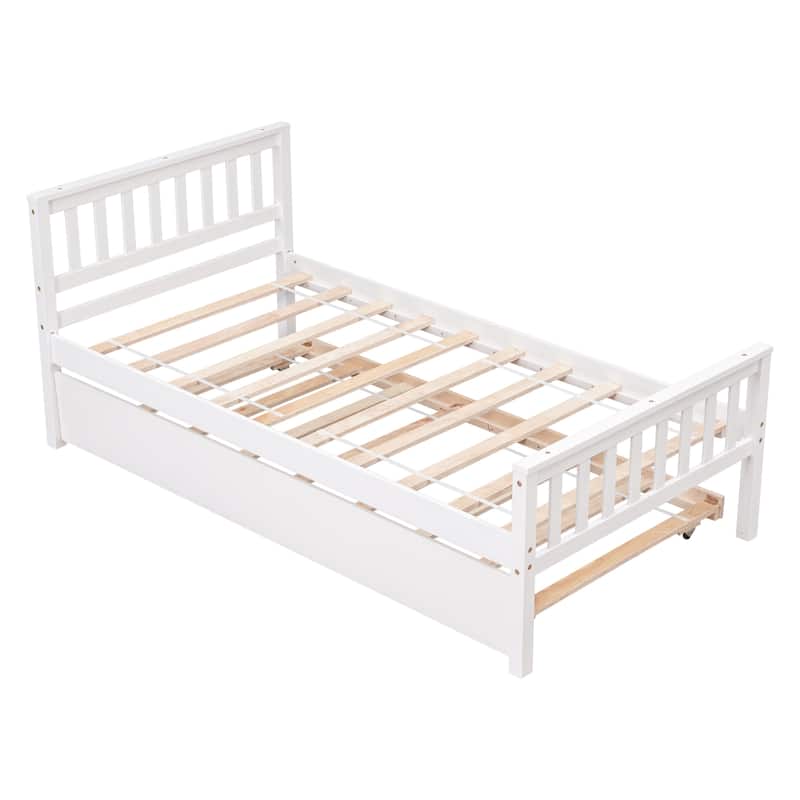 Twin Bed with Trundle, Platform Bed Frame with Headboard & Footboard for Small Spaces
