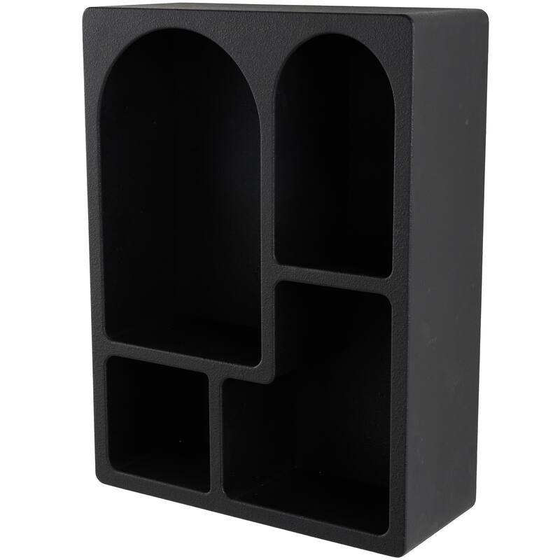 Wooden Geometric 4 Cubby Wall Shelf with Arched Block Shapes - Cream or Black - Roche River Decor - Black