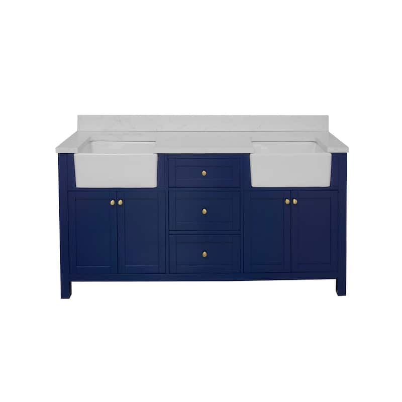 KitchenBathCollection Yorkshire 72" Farmhouse Double Bathroom Vanity with Engineered Marble Top