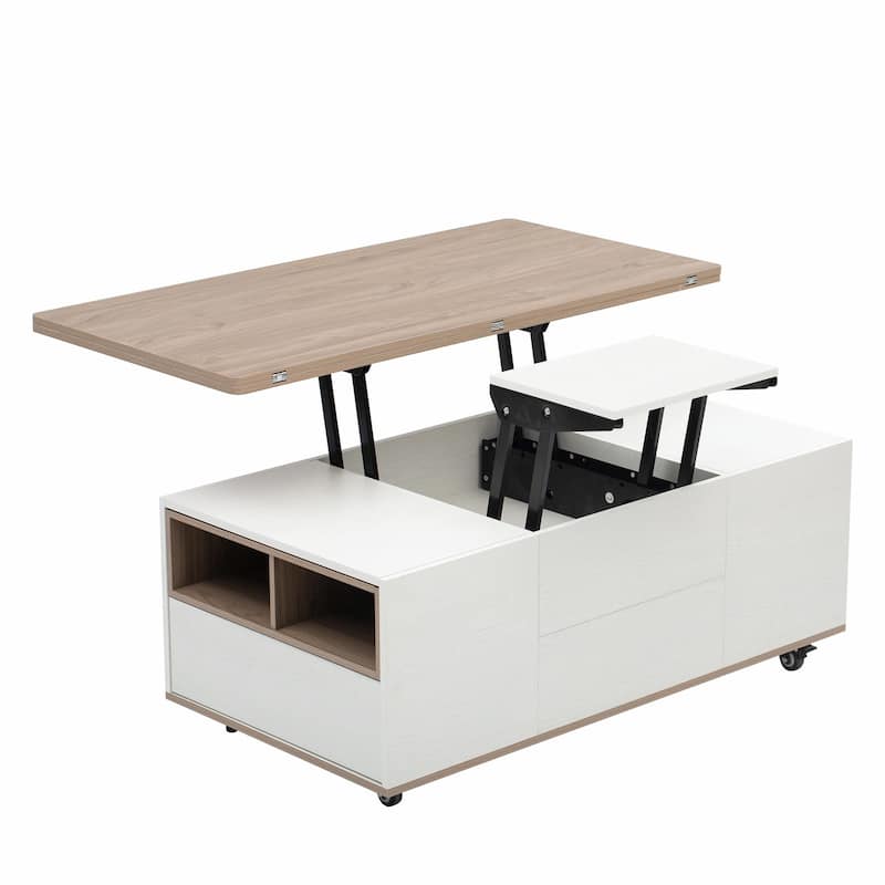 Modern Lift Top Coffee Table with Drawers & Shelves