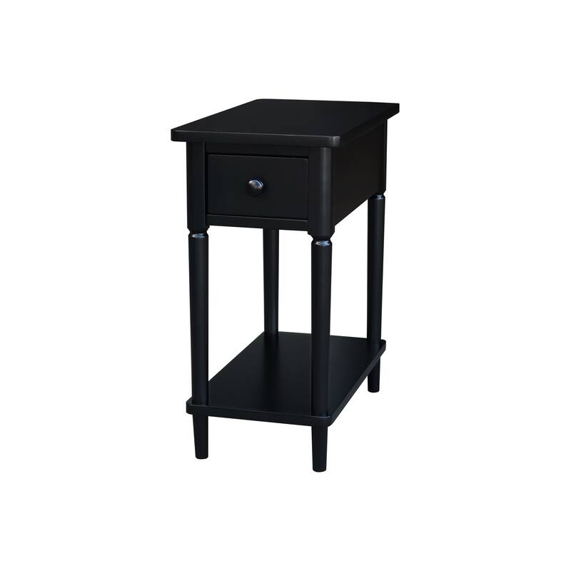 Narrow Solid Wood Side Table with Drawer - Black