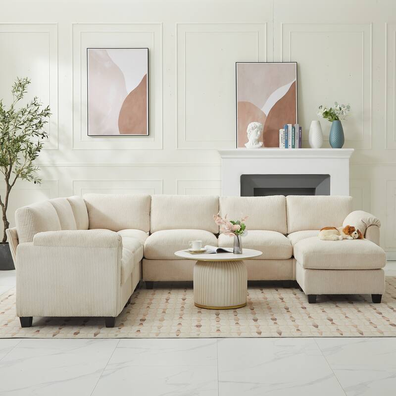 Multi-Seater Corduroy Sectional Sofa, Soft & Comfortable Corner Sofa