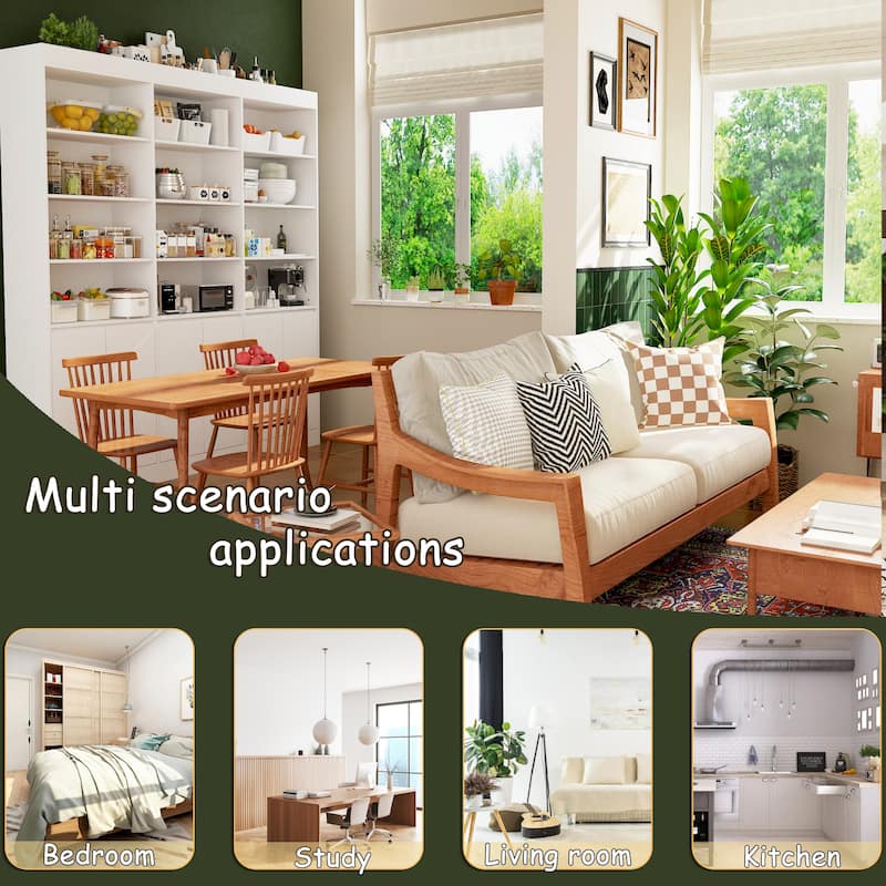 Pantry Large White Storage Cabinet 5-Door Bottom Cabinets & Open Display Shelving for Kitchen or Living Room