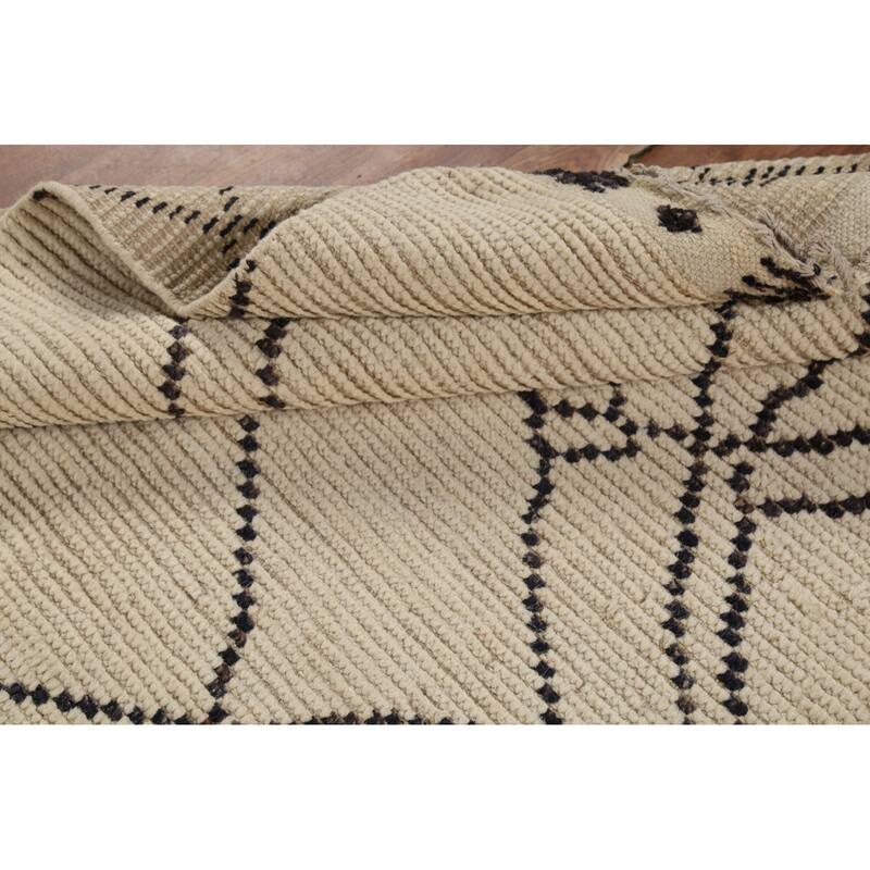 Ivory Striped Moroccan Oriental Rug Hand-Knotted Wool Carpet - 3'11"x 6'8"