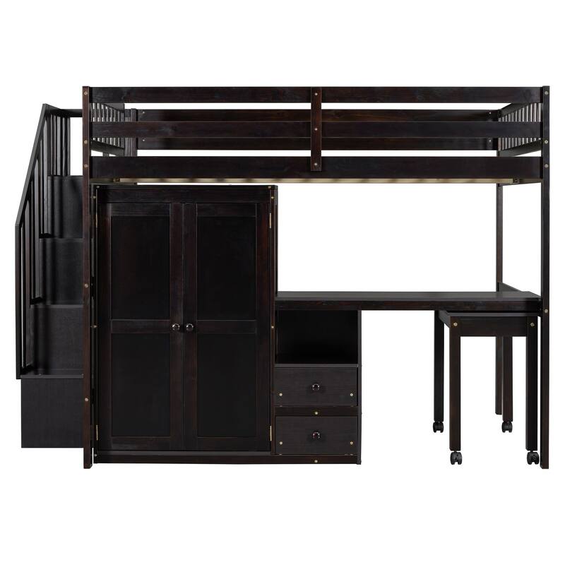 Kids Loft Bed with Desk, Stairs, Wardrobe, Bookshelf & Storage Drawers - Multifunctional Space-Saving Furniture