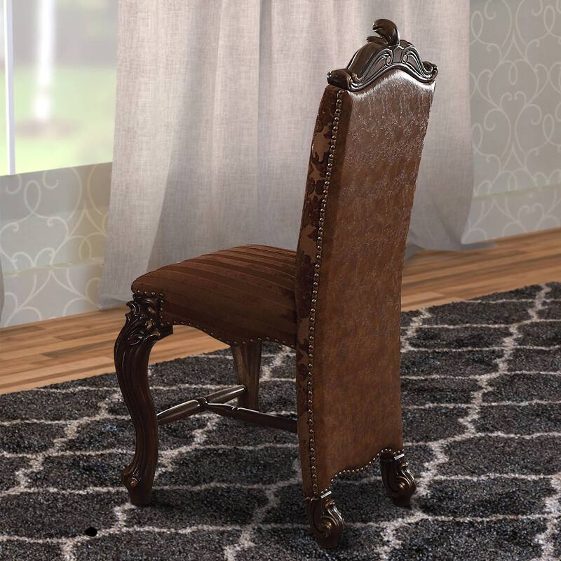Set of 2 Faux Leather Counter Height Chair in Two Tone Light Brown
