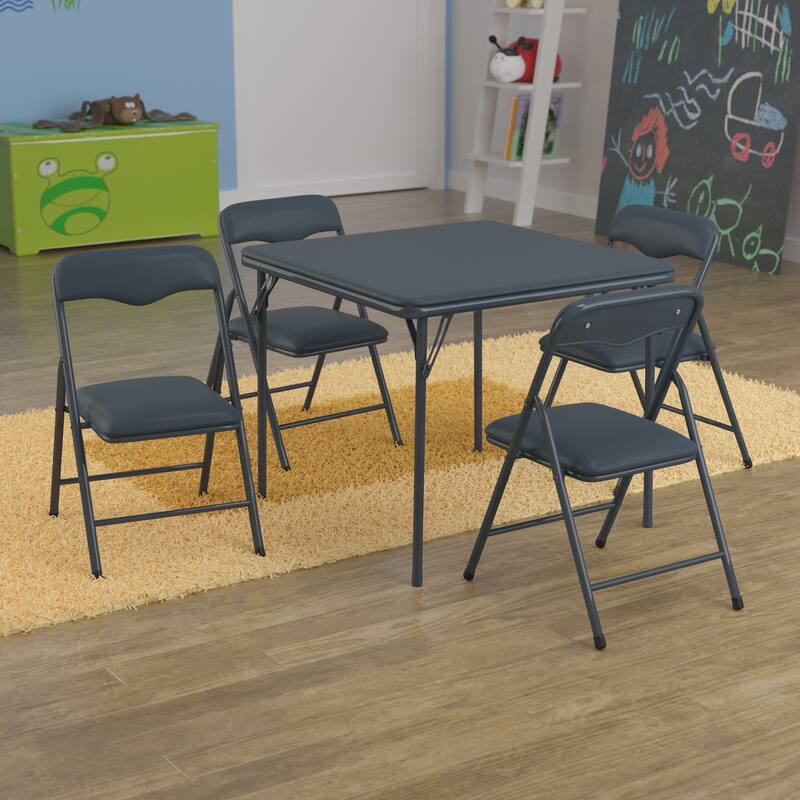 Kids 5-Piece Classroom Folding Table and Chairs Set - 2'0" x 1'8" x 2'0" Square - Blue