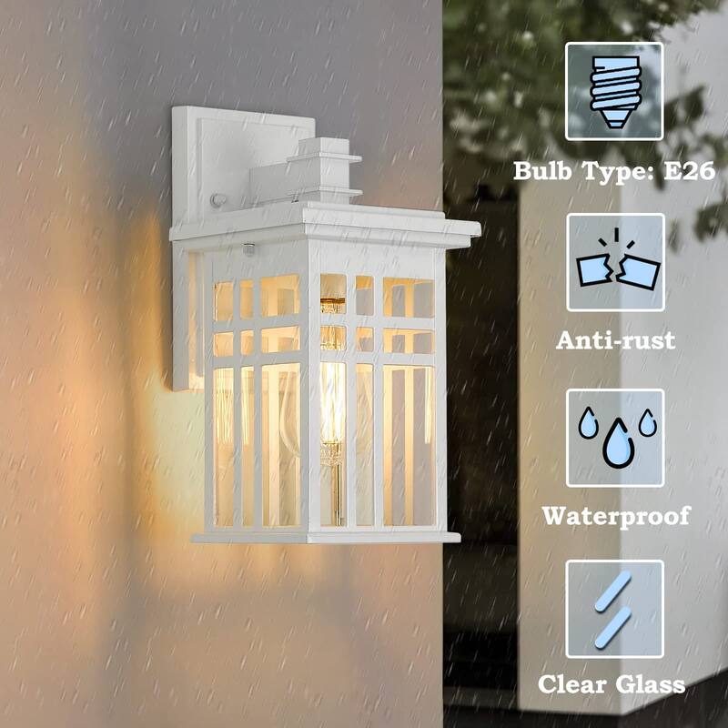 Outdoor Wall Lantern in Black/White Finish,Wall Sconce Lantern with Clear Glass - 12inch/1-Pack - White