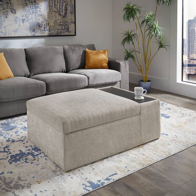 Sebastopol Boucle Fabric Storage Ottoman With Table and Casters by iNSPIRE Q Modern