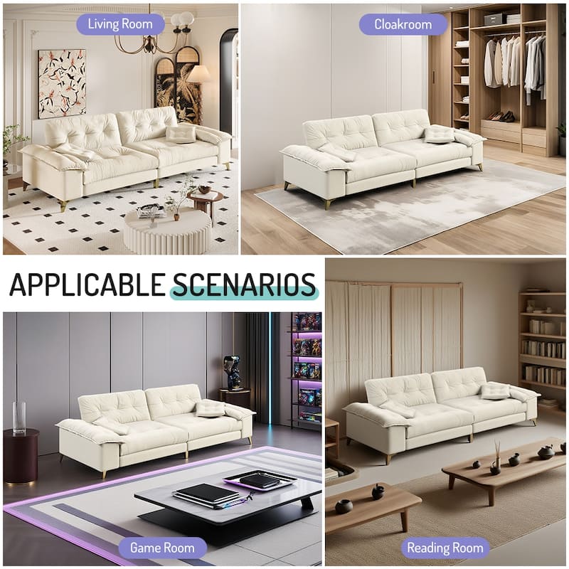 Homy Casa 4-Seat Cloud Sofa with Wide Removable Armrests & Pillows, Golden Legs, Beige Grey