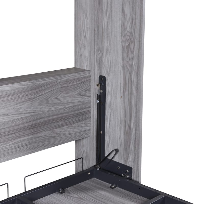 Roomfitters Twin/Full Murphy Bed with Foldable Cabinet Design and Compact Wall-Mounted Frame, Grey