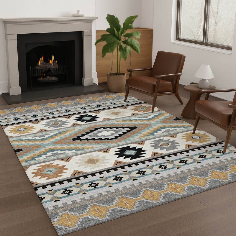 Machine Washable Indoor/ Outdoor Modern Ottawa Chantille Rug