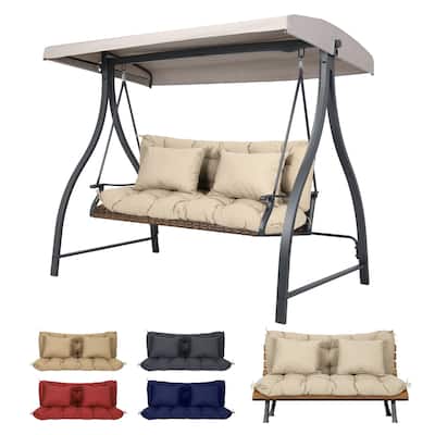 Aoodor 59" Tufted Porch Swing Cushions, Outdoor Swing Replacement Cushion 2-3 Seater with Backrest and 2 Pillows