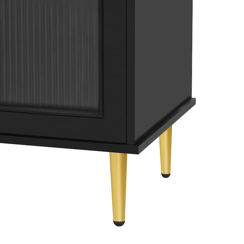78.7'' Modern TV Stand with Five Metal Legs & Metal Handles, Glass Door Metal TV Cabinet with 2 Drawers & 2 Cabinets, Up to 80''