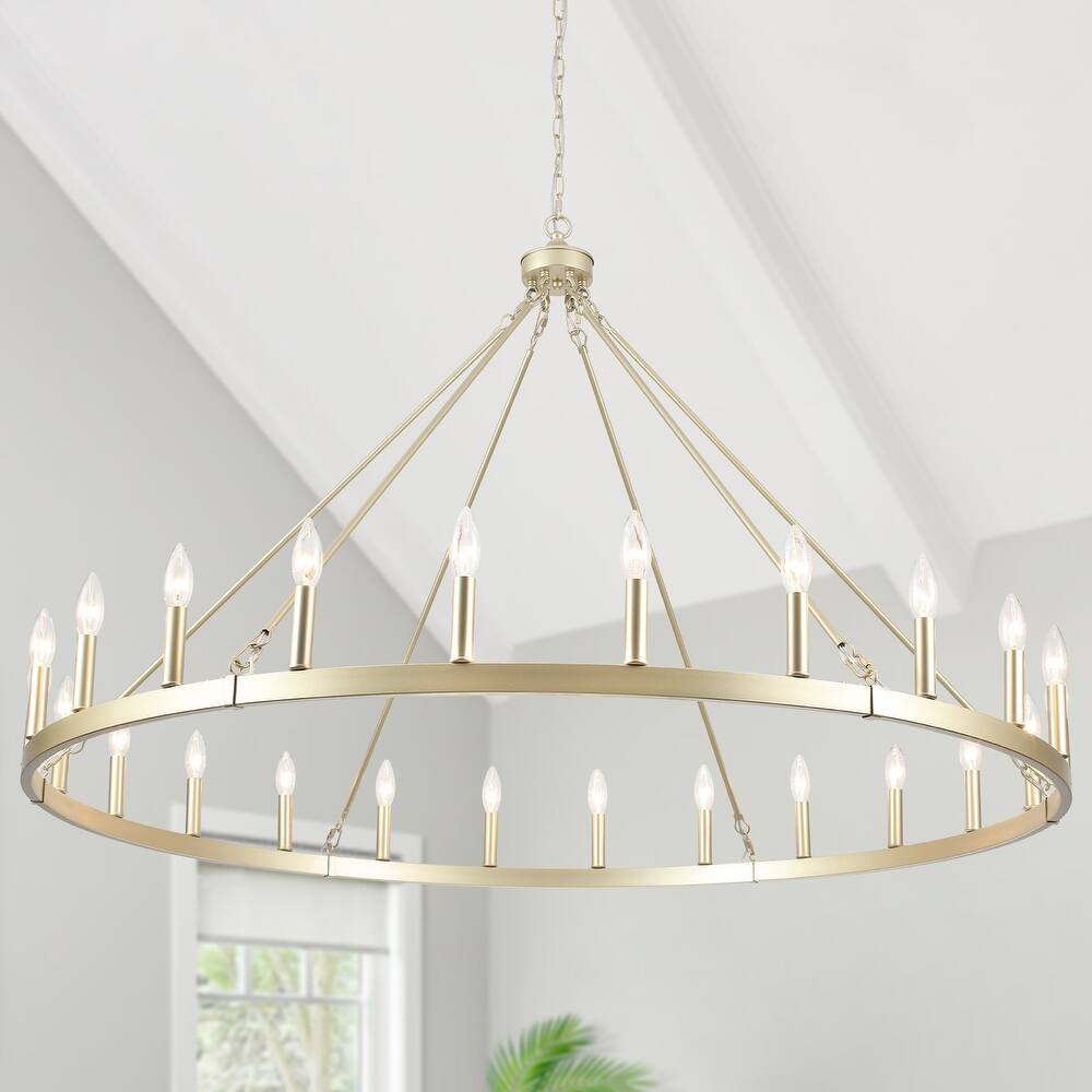 24-Light 51.97-inch Dimmable Round Wagon Wheel Chandelier for Dining Room
