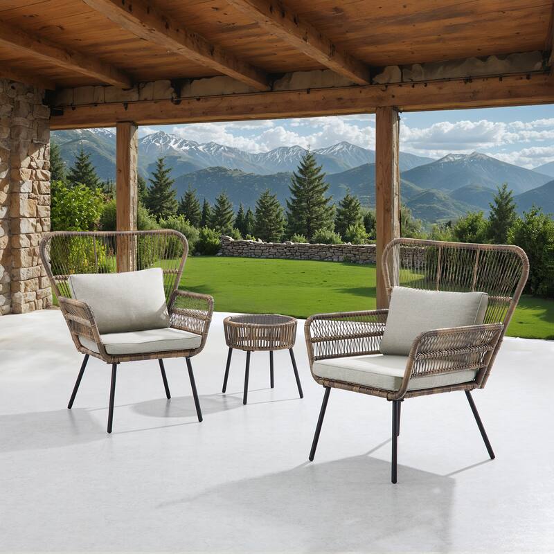 Corvus Havre 3-Piece Outdoor Wicker Bistro Set with Cushions