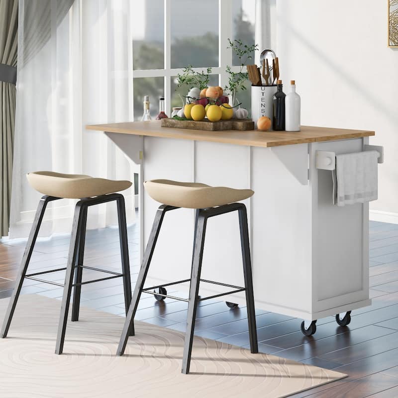 53 in. W MDF Kitchen Island with Countertop and Storage Cabinet