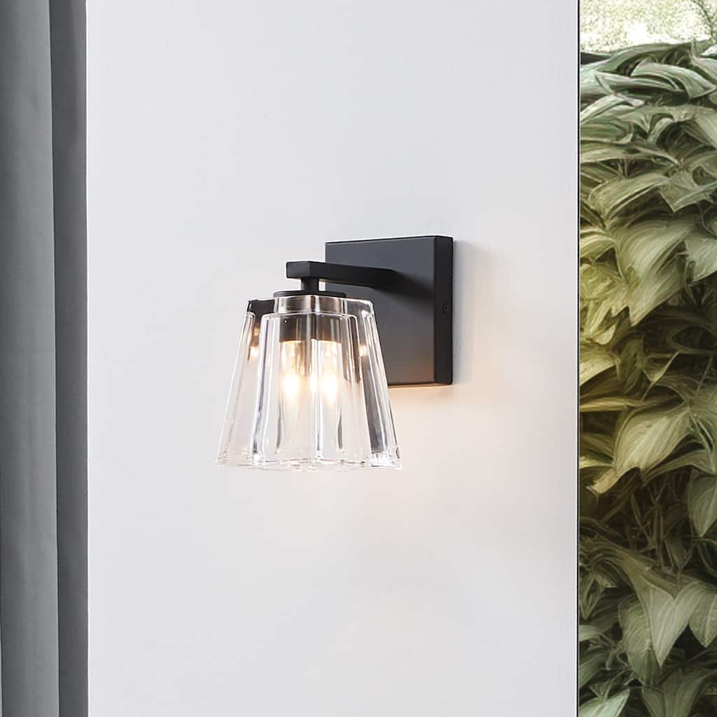 Thesis Valentin 4-inch 1-light Matte Black Vanity Light with Clear Pressed Glass Shade